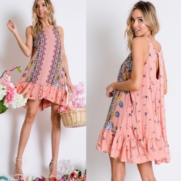 Boho Chic Shift Dress in Pink - Picture 1 of 8